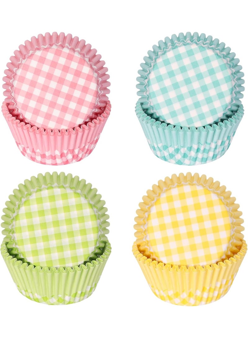 100 PackStandard Cupcake Liners, Colorful Paper Baking Cups Food Grade Disposable Cupcake Wrappers Buffalo Plaid Muffin Liners for Birthday Tea Themed Party Decor - Image 1